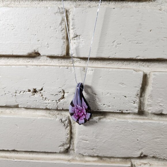 New Womens Murano Glass Blown Flower Blossum Necklace 4 in 1 - Picture 3 of 6